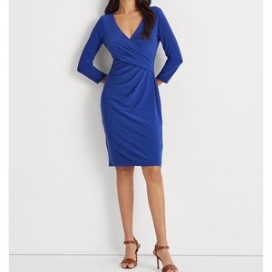 Lauren-Ralph Lauren Blue Wrap-Front Jersey Dress